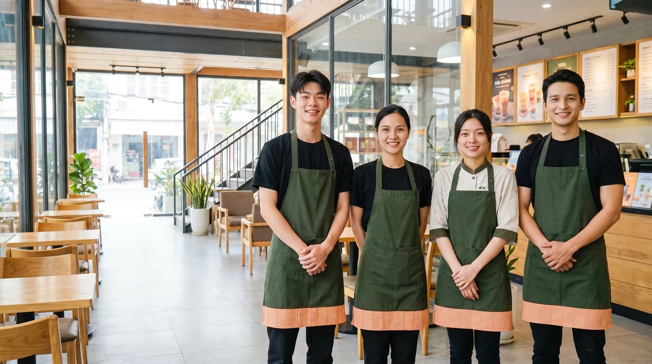 Các mẫu đồng phục quán cafe đẹp với áo polo, áo thun và tạp dề
