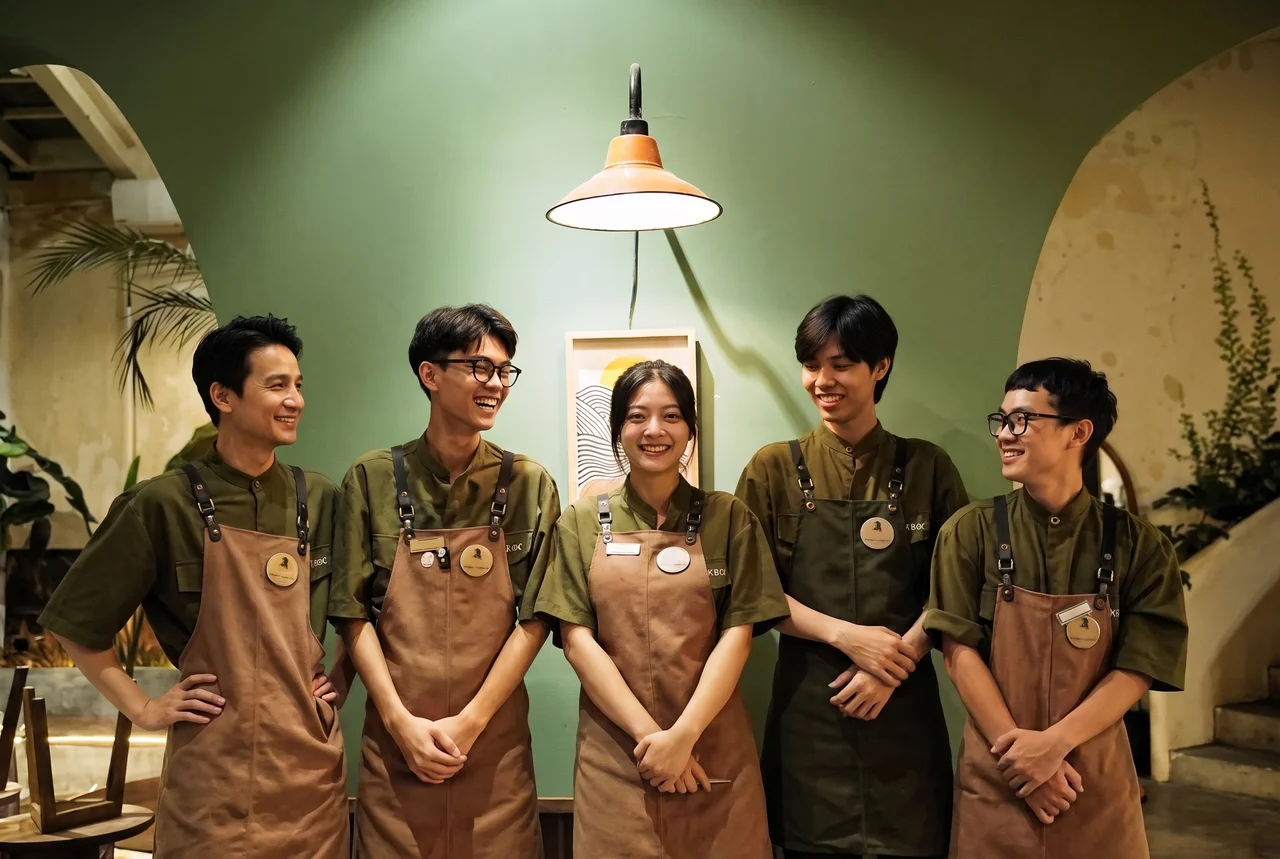Đồng phục quán cafe theo màu thương hiệu